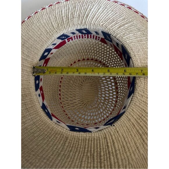 Vintage Classic Panama Straw Hat with Red & Navy Trim ~ Excellent main image 7